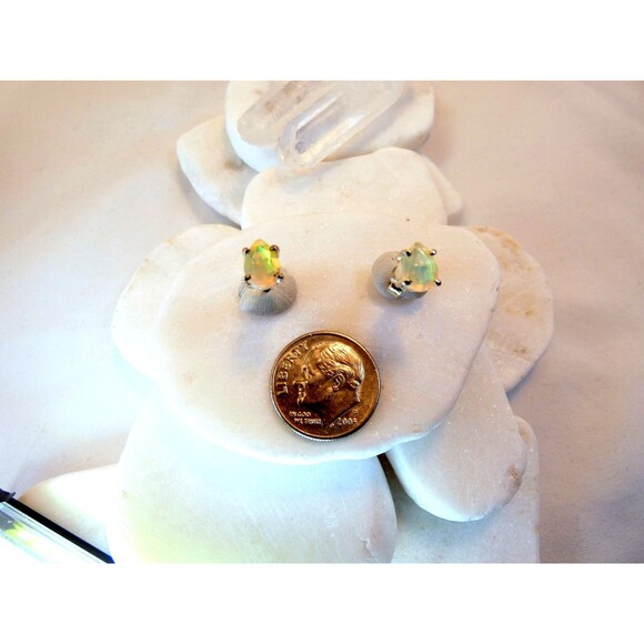 Natural Glowing Ethiopian Opal Teardrop Sterling Silver Stud Earrings - Picture 5 of 5
